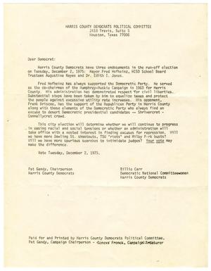[Campaign letter from the Harris County Democrats Political Committee - 1975]