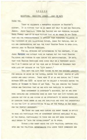 [Speech given at the reception of municipal judges - 1975-06-22]