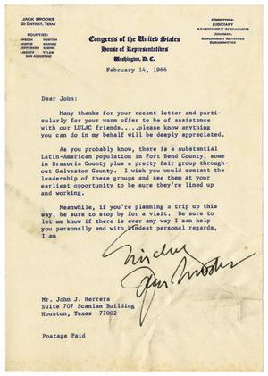 [Letter from Jack Brooks to John J. Herrera - 1966-02-14]