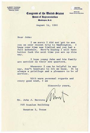 [Letter from Albert Thomas to John J. Herrera - 1961-08-14]