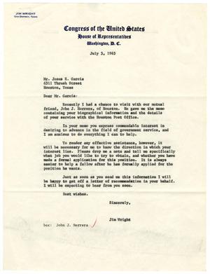[Letter from Jim Wright to Jesus E. Garcia - 1965-07-05]