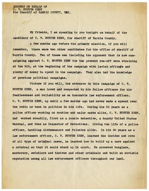 Address on behalf of C. V. Buster Kern for Sheriff of Harris County, Tex.