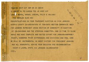[Telegram from Oscar M. Laurel to John J. Herrera - 1964-09-29]