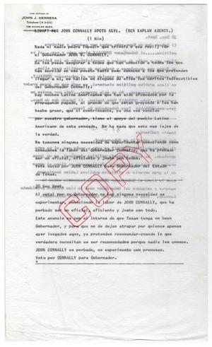 Script for John Connally Spots KLVL