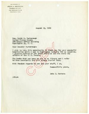 [Letter from John J. Herrera to Ralph Yarborough - 1962-08-13]