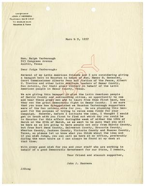 [Letter from John J. Herrera to Ralph Yarborough - 1957-03-09]