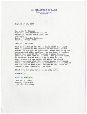 [Letter from Charles B. Knapp to John J. Herrera - 1978-09-19]