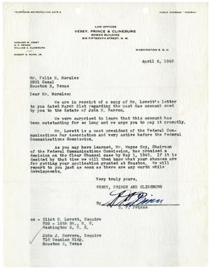 [Letter from D. F. Prince to Felix H. Morales - 1949-04-05]
