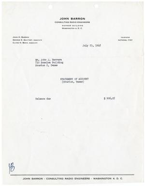 [Statement of Account for John J. Herrera from John Barron Consulting Radio Engineers - July 23, 1948]