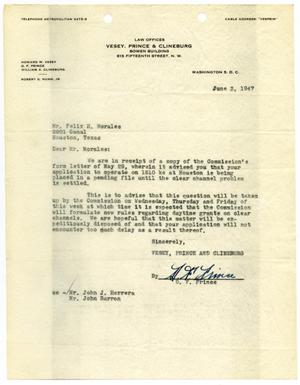 [Letter from D. F. Prince to Felix H. Morales - 1947-06-03]