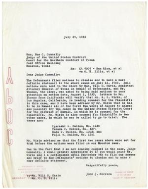 [Letter from John J. Herrera to Judge Ben C. Connally - 1955-07-29]