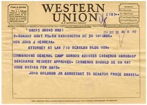 [Telegram from John Goldsum, Jr. to John J. Herrera - 1954-10-30]