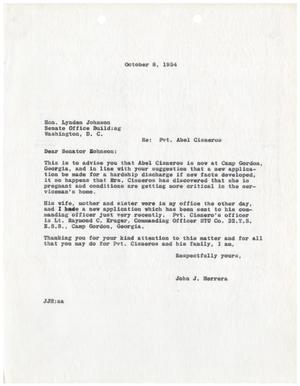 [Letter from John J. Herrera to Lyndon B. Johnson - 1954-10-08]