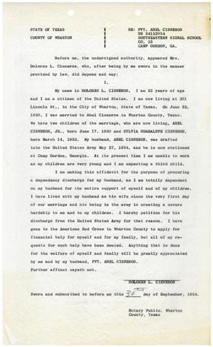 [Affidavit from Dolores L. Cisneros - 1954-09-30]