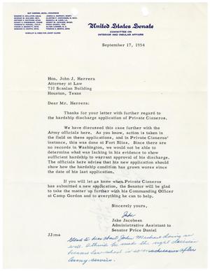 [Letter from Jake Jacobsen to John J. Herrera - 1954-09-17]