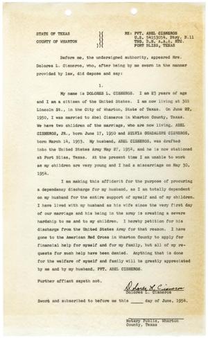 [Affidavit from Dolores L. Cisneros - 1954-06]
