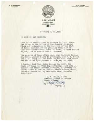 [Letter from J. W. Mills - 1951-02-13]