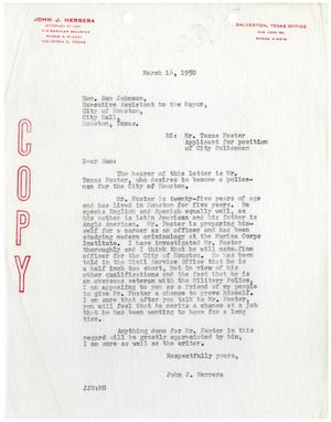 [Letter from John J. Herrera to Sam Johnson - 1950-03-16]