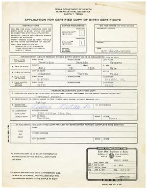 [Application for Certified Copy of Birth Certificate for Demetrius Navarro]