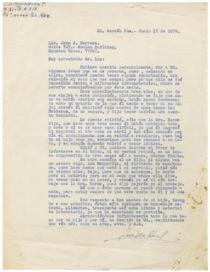 [Letter from Luz Maria Pérez to John J. Herrera - 1974-06-18]