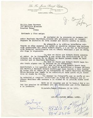 [Letter from Javier Bernal Lopez to John J. Herrera - 1972-02-10]