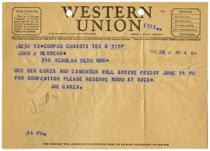 [Telegram from Joe Garza to John J. Herrera - 1946-05-30]