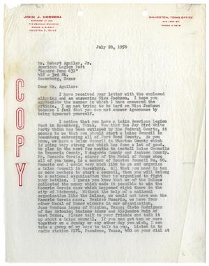 [Letter from John J. Herrera to Robert Aguilar, Jr. - 1950-07-20]