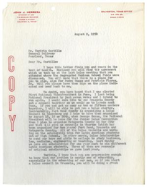 [Letter from John J. Herrera to Torivio Castillo - 1950-08-02]