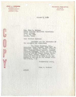 [Letter from John J. Herrera to Blas M. Salinas - 1950-08-07]
