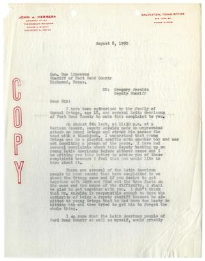[Letter from John J. Herrera to Sheriff Rue Lincecum - 1950-08-08]