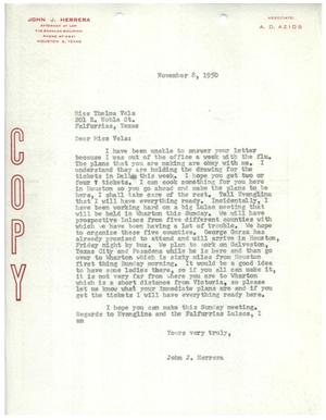 [Letter from John J. Herrera to Thelma Vela - 1950-11-08]