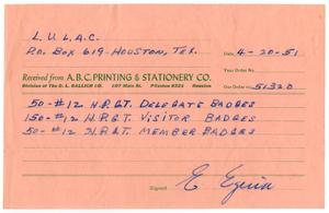 [Receipt from A.B.C. Printing & Stationery Company to LULAC - 1951-04-20]