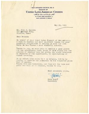 [Letter from Pete Cantu to John J. Herrera - 1951-05-25]