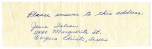 [Address of Josie Falcon of Corpus Christi, Texas]