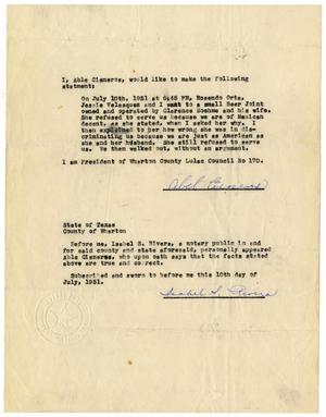 [Affidavit from Abel Cisneros - 1951-07-10]
