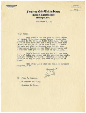 [Letter from Albert Thomas to John J. Herrera - 1951-09-06]