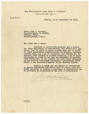 [Letter from Dr. Francisco del Rio y Cañedo to John J. Herrera - 1951-09-19]