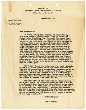 [Letter from John J. Herrera to LULAC members - 1951-12-27]