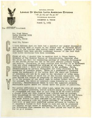 [Letter from John J. Herrera to Fred Nahas - 1953-03-05]