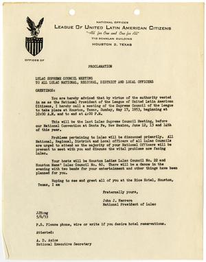 [Letter from John J. Herrera to LULAC Officers - 1953-05-06]