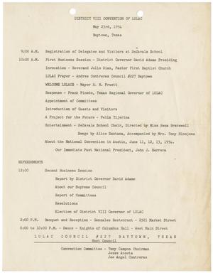 [District 8 Convention of League of United Latin American Citizens Agenda, May 23, 1954]