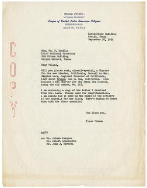 [Letter from Frank M. Pinedo to William D. Bonilla - 1954-09-30]