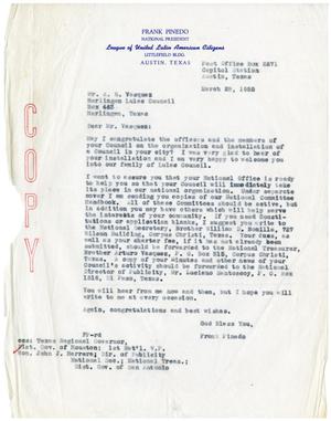 [Letter from Frank M. Pinedo to A. R. Vasquez - 1955]