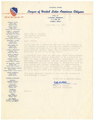 [Letter from Oscar M. Laurel to John J. Herrera - 1955-09-16]