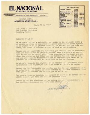 [Letter from Raúl Segura Procelle to John J. Herrera - 1967-01-12]