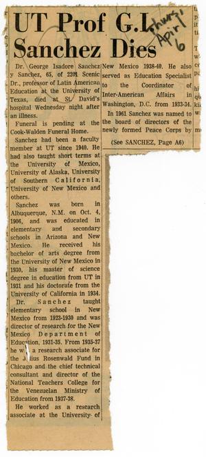 UT Prof G. I. Sanchez dies, page one
