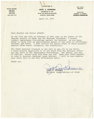 [Letter from John J. Herrera to LULAC members - 1977-04-21]