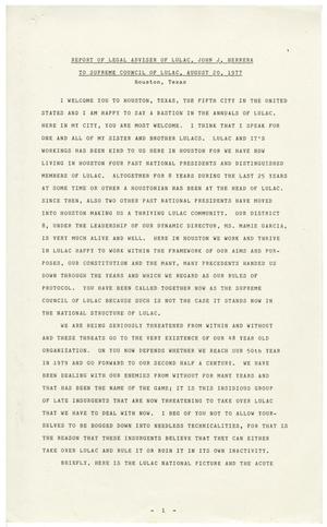 Report of Legal Advisor of LULAC, John J. Herrera to Supreme Council of LULAC, August 20, 1977