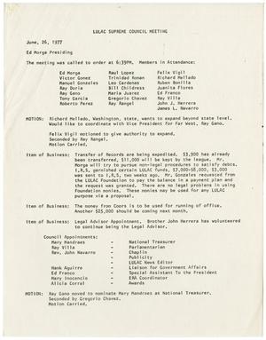 [Minutes from the LULAC Supreme Council Meeting - 1977-06-26]