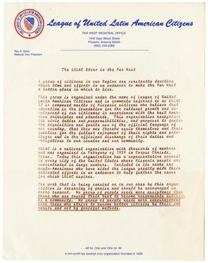 ["The LULAC Story in the Far West" letter from the Far West Regional Office]